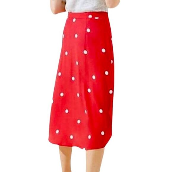 LOFT Women's Red & White Polka Dot Wrap Tie Waist Midi Skirt Size 8 - Picture 2 of 10